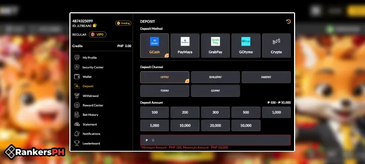 jolibet deposit interface