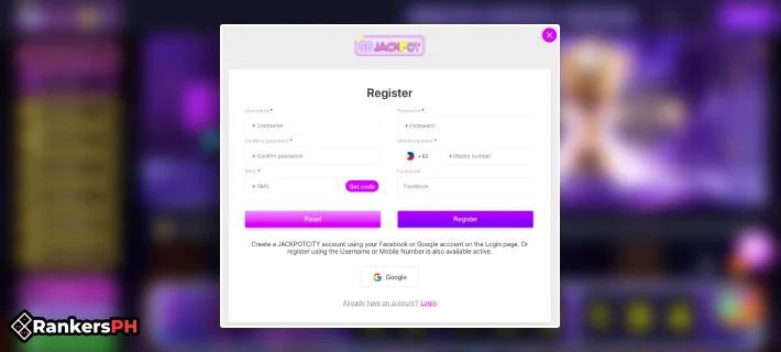 gojackpot registration interface