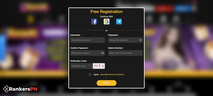 swerte99 registration interface