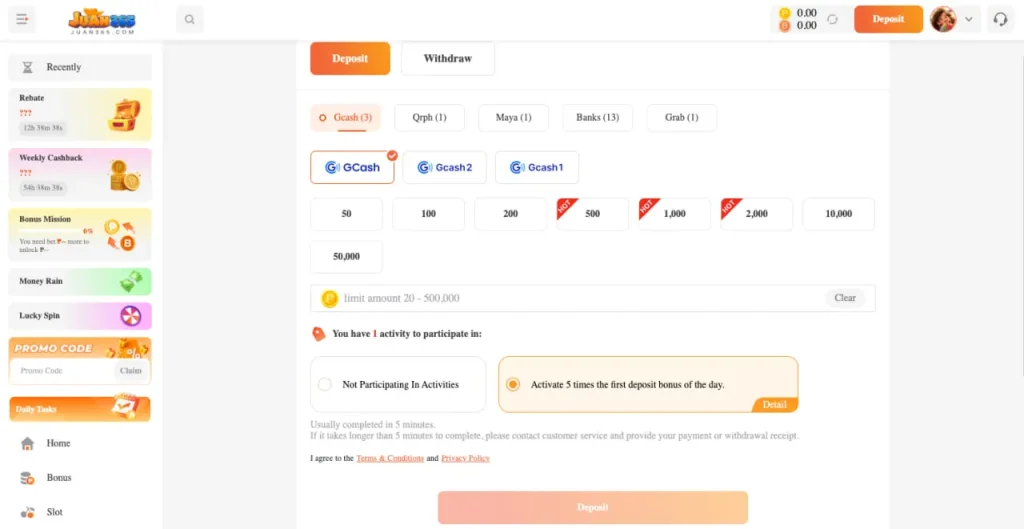 juan365 deposit